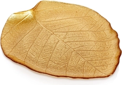 Assiette en verre dorée en forme de feuille 27,5 × 24 cm