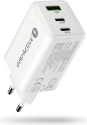 Caricatore da parete everActive GaN 65W con USB e 2× USB‑C PD PPS QC4+, bianco