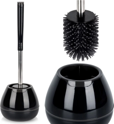 Brosse WC en silicone avec support et pince, noire, 42 cm