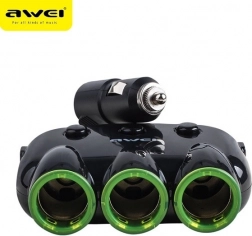Awei C-3S rozbočovač do autozapalovače se 3 zásuvkami a 2 USB