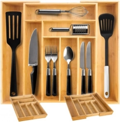 RUHHY Bamboo Expandable Drawer Organizer