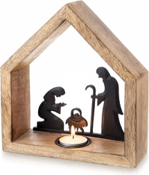 Wooden tealight holder nativity scene from mango 20 × 6 × 22 cm
