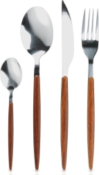 Set pribora od nehrđajućeg čelika, 16 dijelova, s drvenim izgledom ručki