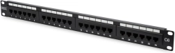 Patch panel 19" 24 porte, categoria 6, U/UTP, 1U con supporto per cavi, nero