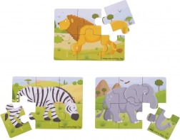 Wooden Puzzles 3-in-1 Safari Animals BIGJIGS TOYS