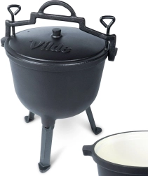 Marmite en fonte avec couvercle sur pieds 10 l avec intérieur émaillé