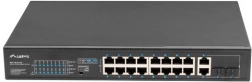 Unmanaged PoE+ Switch 16× Fast Ethernet mit 2× Combo-Gigabit-Uplink, 250 W, 19″ Rack LANBERG