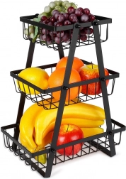 Metal three-tier fruit stand, black