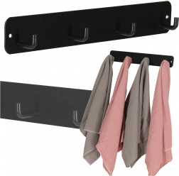 Vægmonteret badeværelseskrog med 4 knager, sort metal