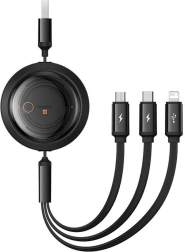 Retractable 3‑in‑1 charging cable BASEUS Free2Draw, USB-A to USB-C + Micro USB + Lightning, 3.5 A, 1.1 m, black