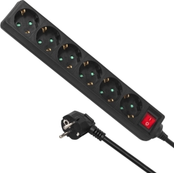 Surge-protected extension strip, 6 sockets with switch, 5 m