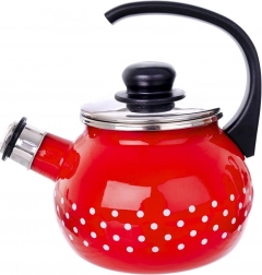 Emajliran žvižgajoči čajnik rdeč s pikami 1,75 l