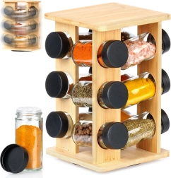Supporto girevole in bambù per spezie con barattoli di vetro, set da 13 pezzi