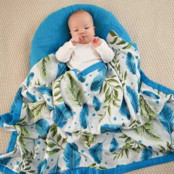 Tommy Lise bamboo muslin blanket with feathers and leaves