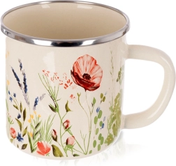 Emaillierte cremefarbene Tasse mit Mohnblumen 400 ml