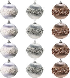 Set of shatterproof Christmas ornaments white, silver and champagne 8 cm – 12 pcs