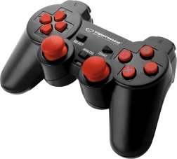 gamepad cablato per PS3 e PC con vibrazioni – nero‑rosso