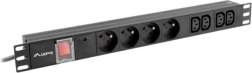 Rack-strømfordeler PDU 1U, 4x stikkontakt 230 V (FR), 4x IEC C13, input IEC C14, 2 m, sort