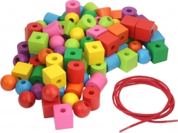 Perles en bois colorées avec corde à enfiler 92 pcs