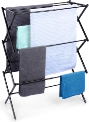 Folding metal clothes drying rack, black, telescopic, 44.5–75 × 37.5 × 105 cm