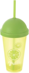 Plastični lonček s pokrovčkom in slamico 450 ml – citrusni motiv