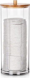Acrylic Cotton Pad Dispenser with Bamboo Lid 7 × 18 cm
