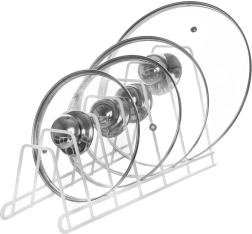Supporto bianco in metallo per coperchi, piatti e taglieri 34 × 17 × 18,5 cm