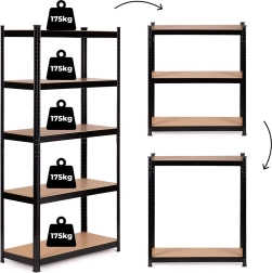 Metal Storage Rack ModernHome 180x90x30 cm, 5 Shelves, Load Capacity 875 kg