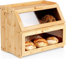 dvonadstropni bambusov zaboj za kruh 39 × 25 × 32 cm