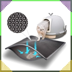 Tapis noir double couche pour litière de chat XXL 60 × 45 cm