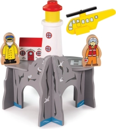 Bigjigs Rail tunnel con faro e eliporto – set in legno per ferrovia giocattolo