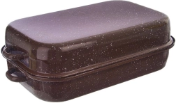 Enamel Roasting Dish with Lid Brown 14 l, 46 × 27.5 cm