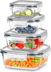 Glass Food Containers with Silicone Seal, Square, Set of 4