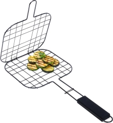 Locking burger grill basket, non-stick surface, black 49 × 21 cm