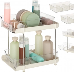 Organizzatore acrilico a due livelli con ripiani estraibili e divisori