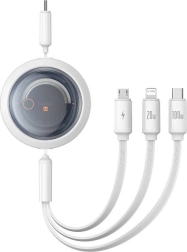 Retractable fast-charging cable 3-in-1 BASEUS Free2Draw, USB‑C to USB‑C/Lightning/Micro, 100W, 1.1 m, white