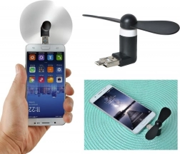 Mini ventilatorček za telefon 2v1 USB/microUSB – črn
