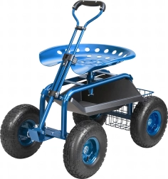 Garden cart with 360° swivel seat and basket