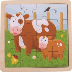 Bigjigs Toys wooden puzzle: Cow with Calf – 16 pieces