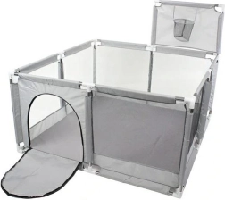 Children's playpen 130 × 130 cm with ball pit and hoop – gray
