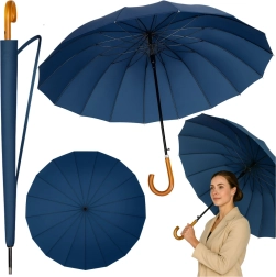 Large automatic long umbrella, 24 ribs, navy blue, 115 cm with shoulder carry sleeve