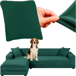 Ruhhy elastic velour cover for corner sofa 145–185 cm, green