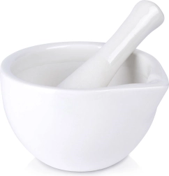 Porcelain mortar and pestle, white