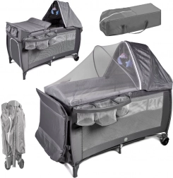 Travel baby cot with two levels and changing table, up to 15 kg