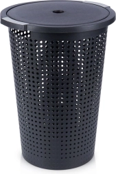Plastic laundry basket with lid 35 l, black