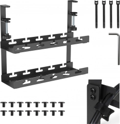 40 cm-es dupla polcos asztal alatti kábelrendező csipesszel rögzítéssel