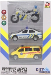 Set: motorcycle, passenger car and van with light and sound