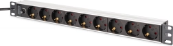 PDU multipresa da rack 19" con fusibile, 9x Schuko (45°), cavo 2 m con IEC C14, 10 A, in alluminio