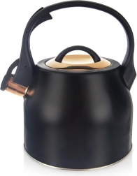 Steel whistling kettle black/gold 3 l