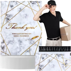 Buste corriere 255 × 370 mm, marmo dorato con scritta Thank You, 50 pz